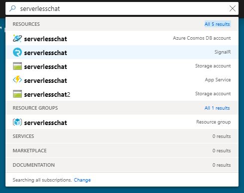 SignalR Service インスタンスの検索