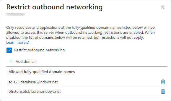 FQDN を追加した後の送信ネットワーク ウィンドウのスクリーンショット