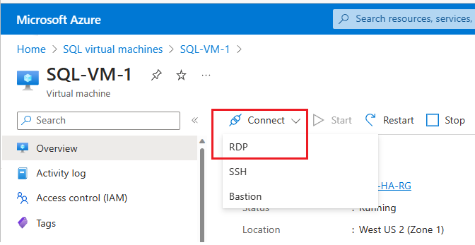 ポータルで VM に接続する