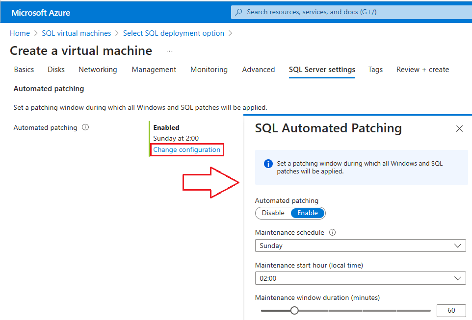 Azure portal での SQL 自動修正のスクリーンショット