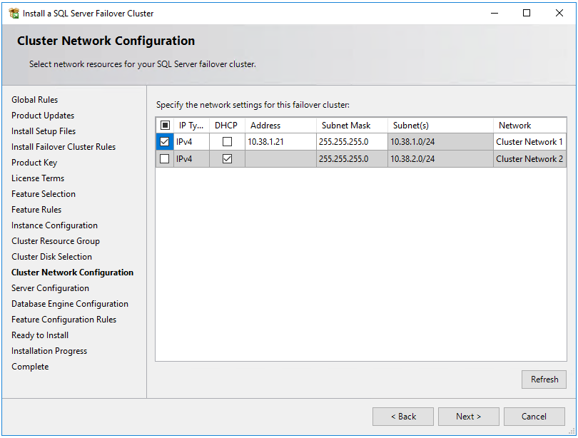 最初の SQL Server VM のサブネットのセカンダリ IP アドレスを示すスクリーンショット。