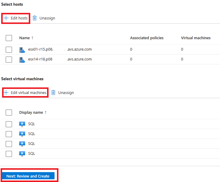 ホストと VM のアフィニティを作成する方法を示すスクリーンショット。