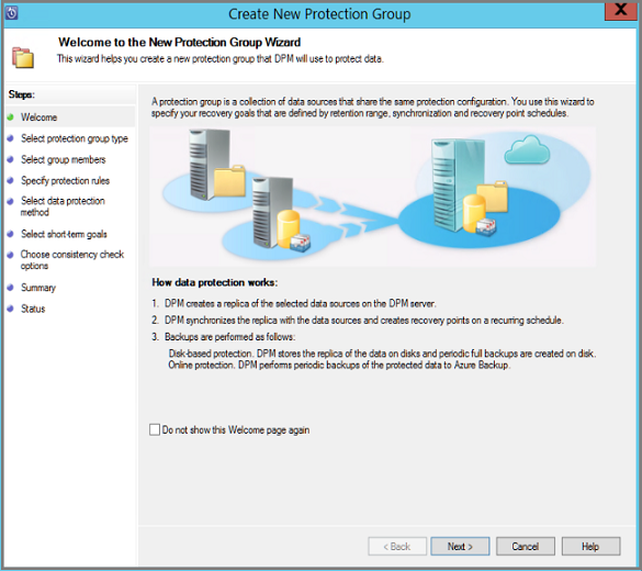 Screenshot showing the Protection Group Wizard.