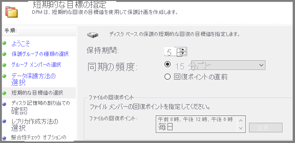 短期的な目標値の指定