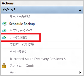 [データの回復] メニュー