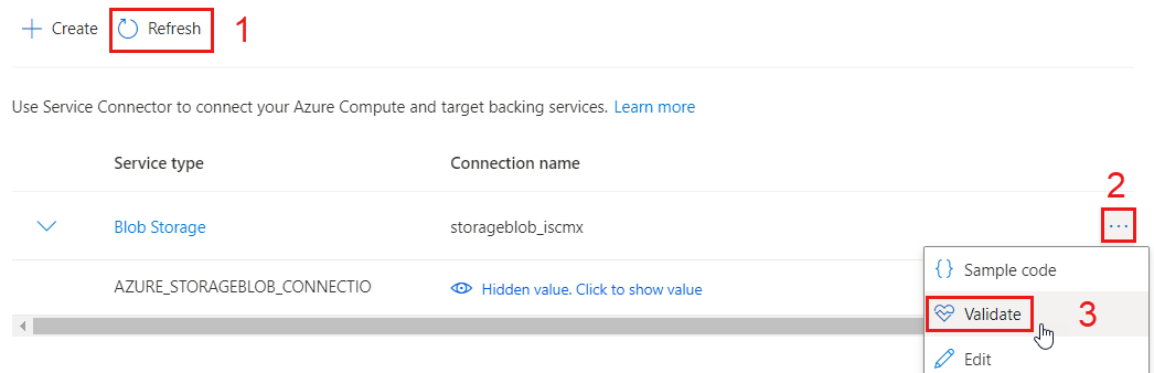 接続の検証の詳細が表示されている Azure portal のスクリーンショット。