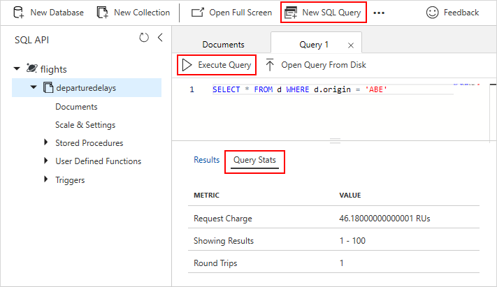 Azure portal の SQL クエリの要求料金を示すスクリーンショット。