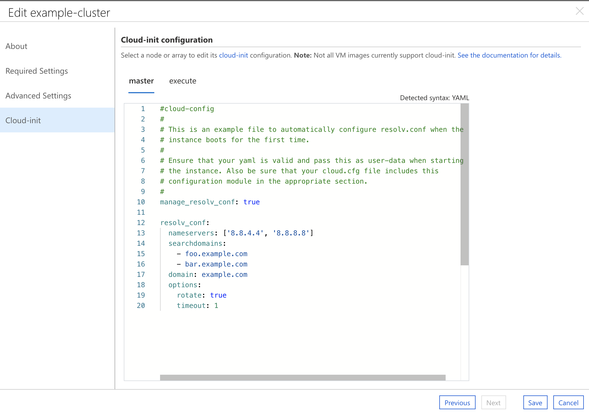 CycleCloud UI での cloud-init の編集