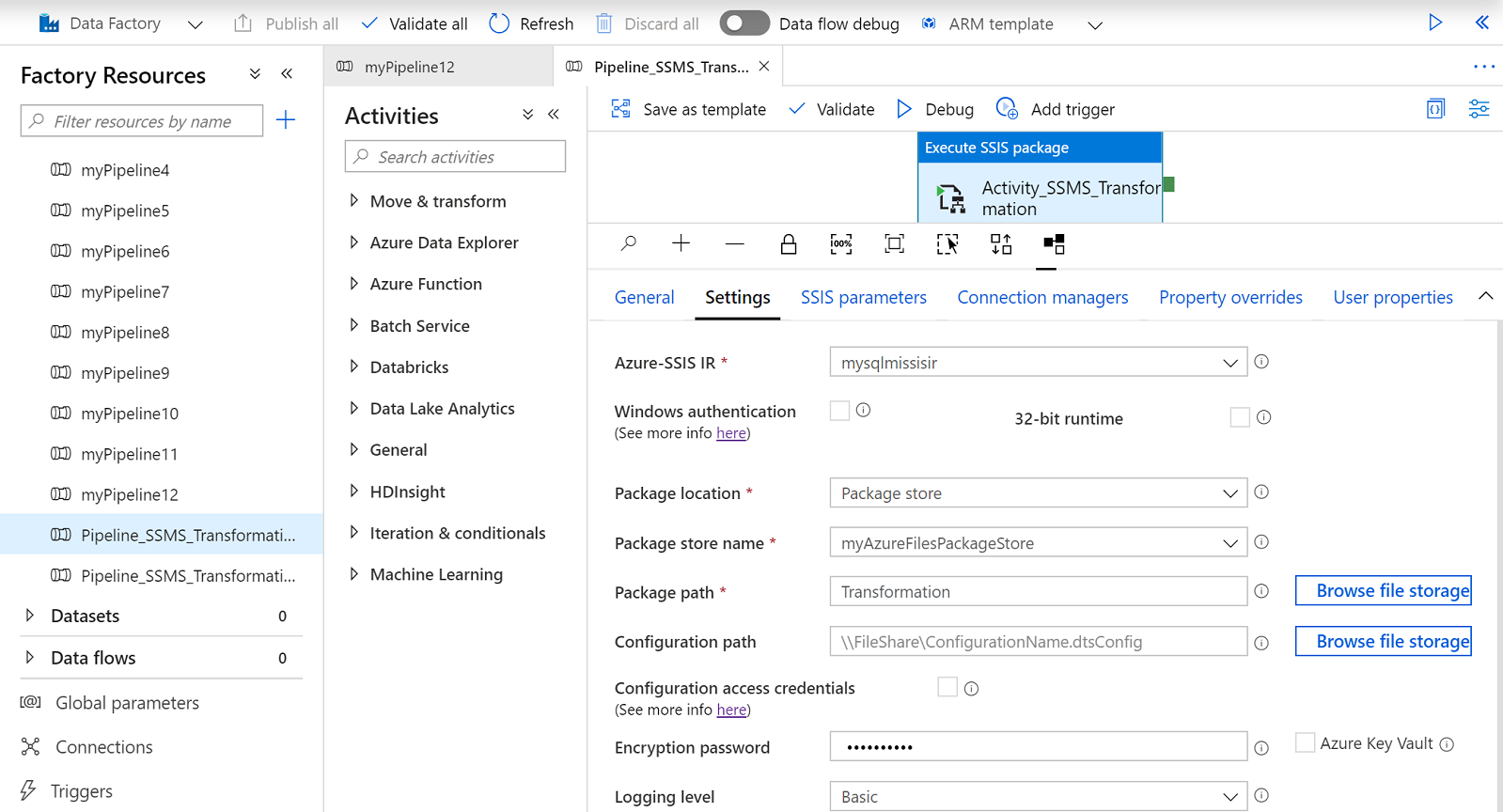 SSIS パッケージ アクティビティの実行