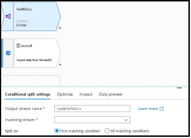 [Conditional split settings]\(条件付き分割設定\) ペインのスクリーンショット。