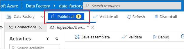 [すべて発行] ボタンを示す Azure portal のスクリーンショット。