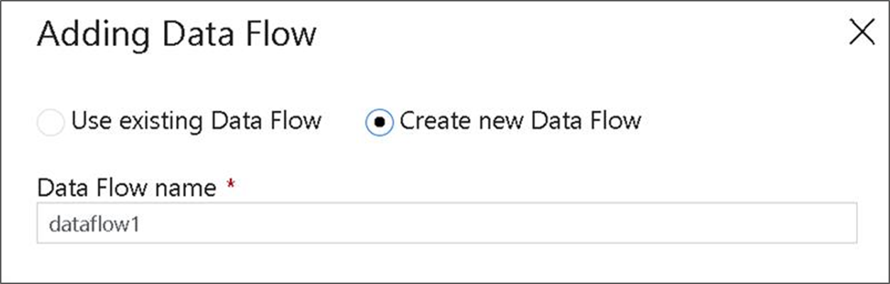 新しいデータ フローを作成するときにデータ フローの名前を指定する場所を示すスクリーンショット。