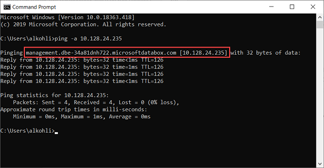 コマンドプロンプトでの ping