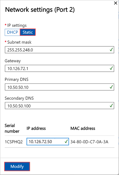 新しいデバイス 2 のローカル Web UI の [高度なネットワーク] ページ