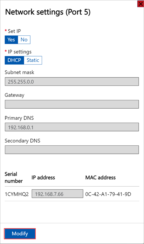 1 つのノードのローカル Web UI のポート 3 の [ネットワーク設定] のスクリーンショット。