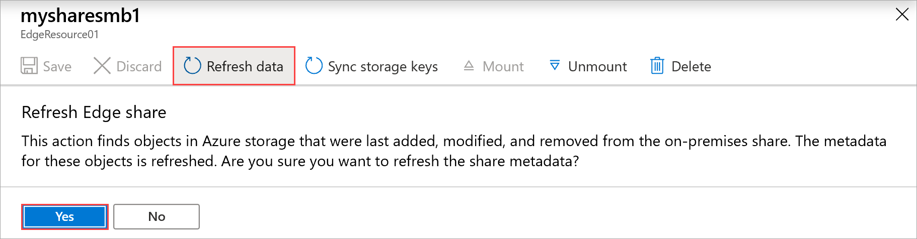 共有のデータ更新の確認のスクリーンショット。