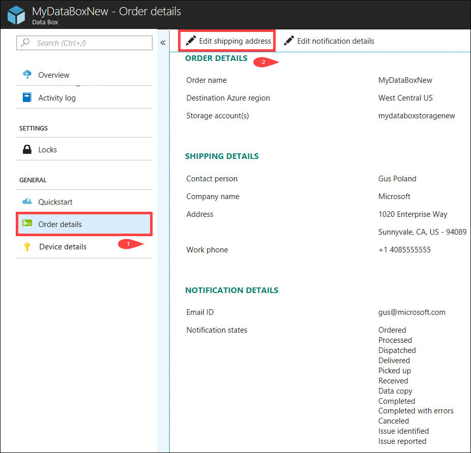 Edit shipping address command in Order details