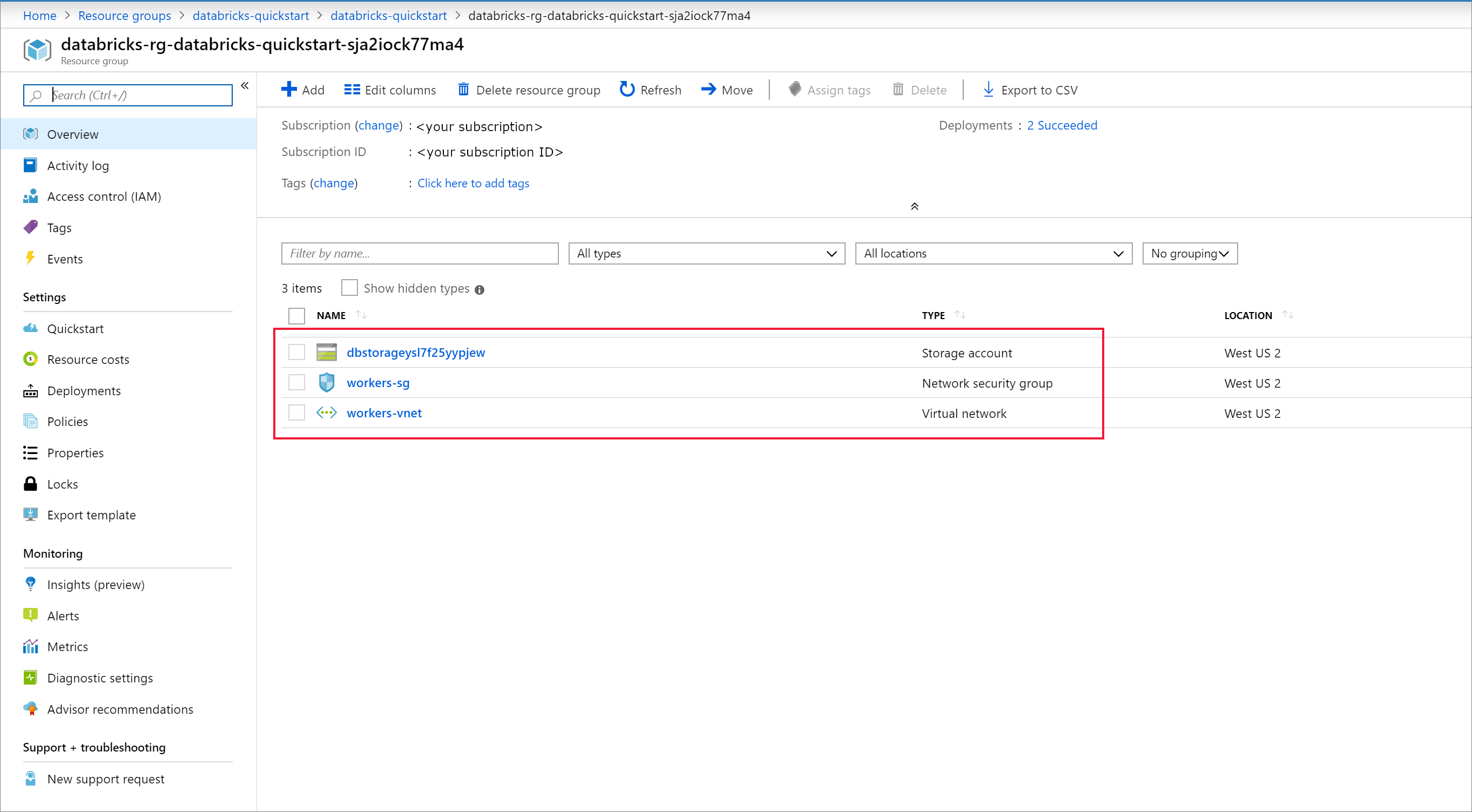 Azure Databricks マネージド リソース グループ