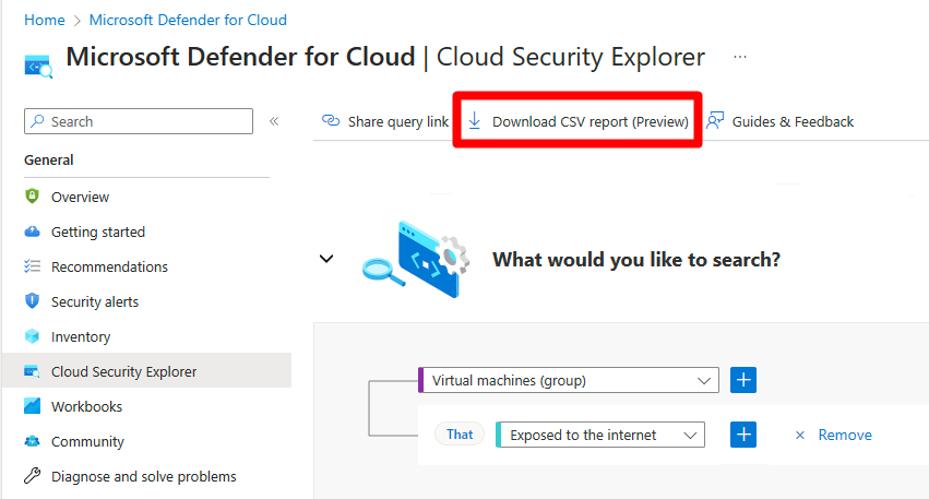 [CSV レポートのダウンロード] ボタンが画面のどこにあるかを示すスクリーンショット。