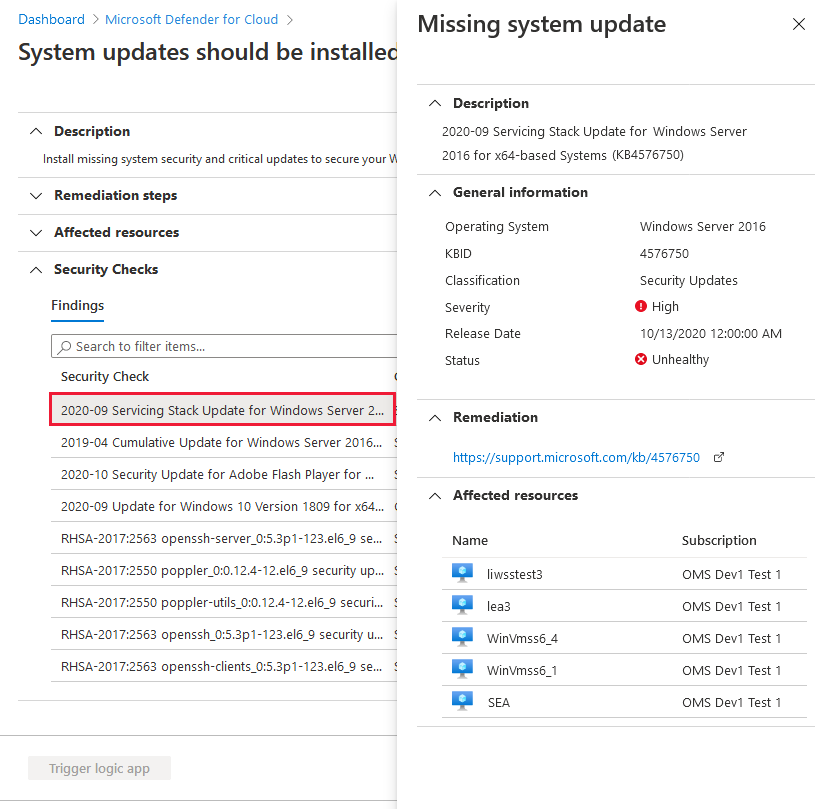 更新された推奨事項のポータル エクスペリエンスで、サブ推奨事項のいずれかを開く。