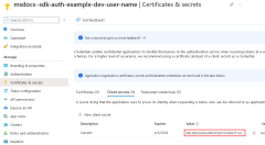 生成されたクライアント シークレットを含むページを示すスクリーンショット。