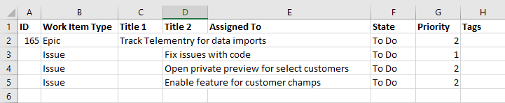 Excel ビューを示すスクリーンショット。