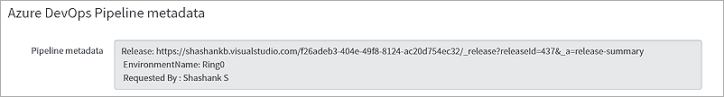 リリース パイプラインのメタデータを示すスクリーン ショット。