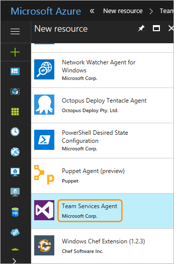 Azure Pipelines Agent 拡張機能の選択を示すスクリーンショット。