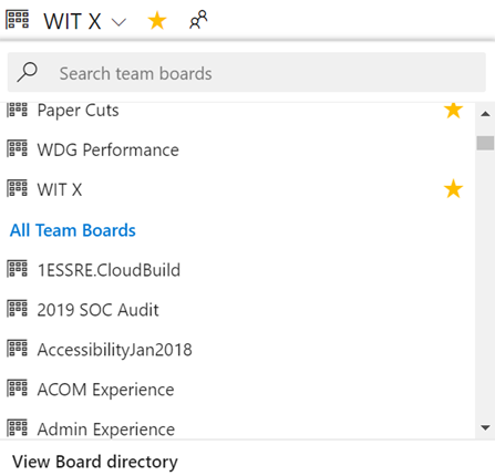 Boards 検索ですべてのチームを表示します。