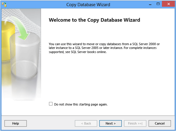 データベースのコピー ウィザードのウェルカム ページのスクリーンショット。