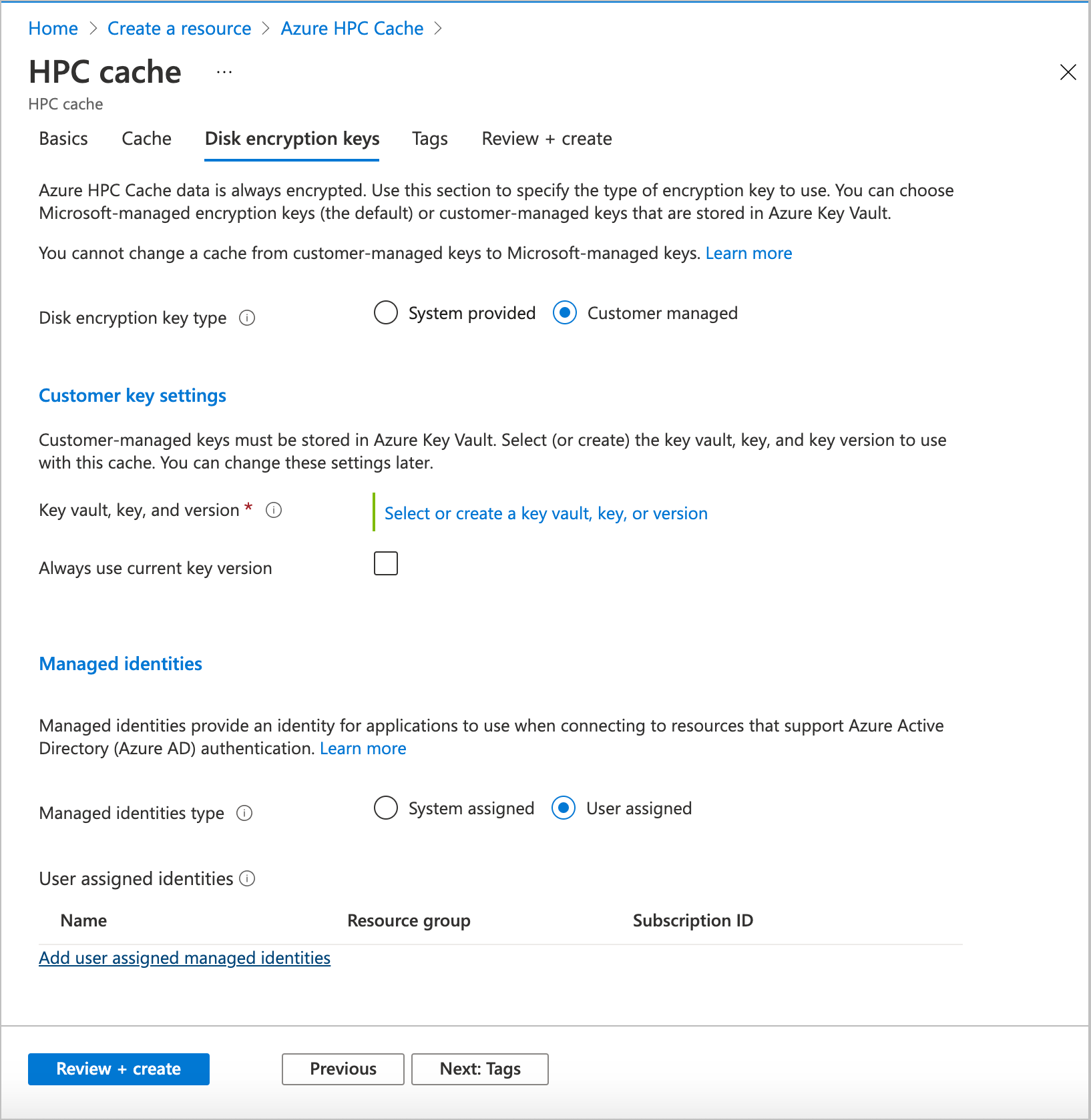 Screenshot of encryption keys page with 