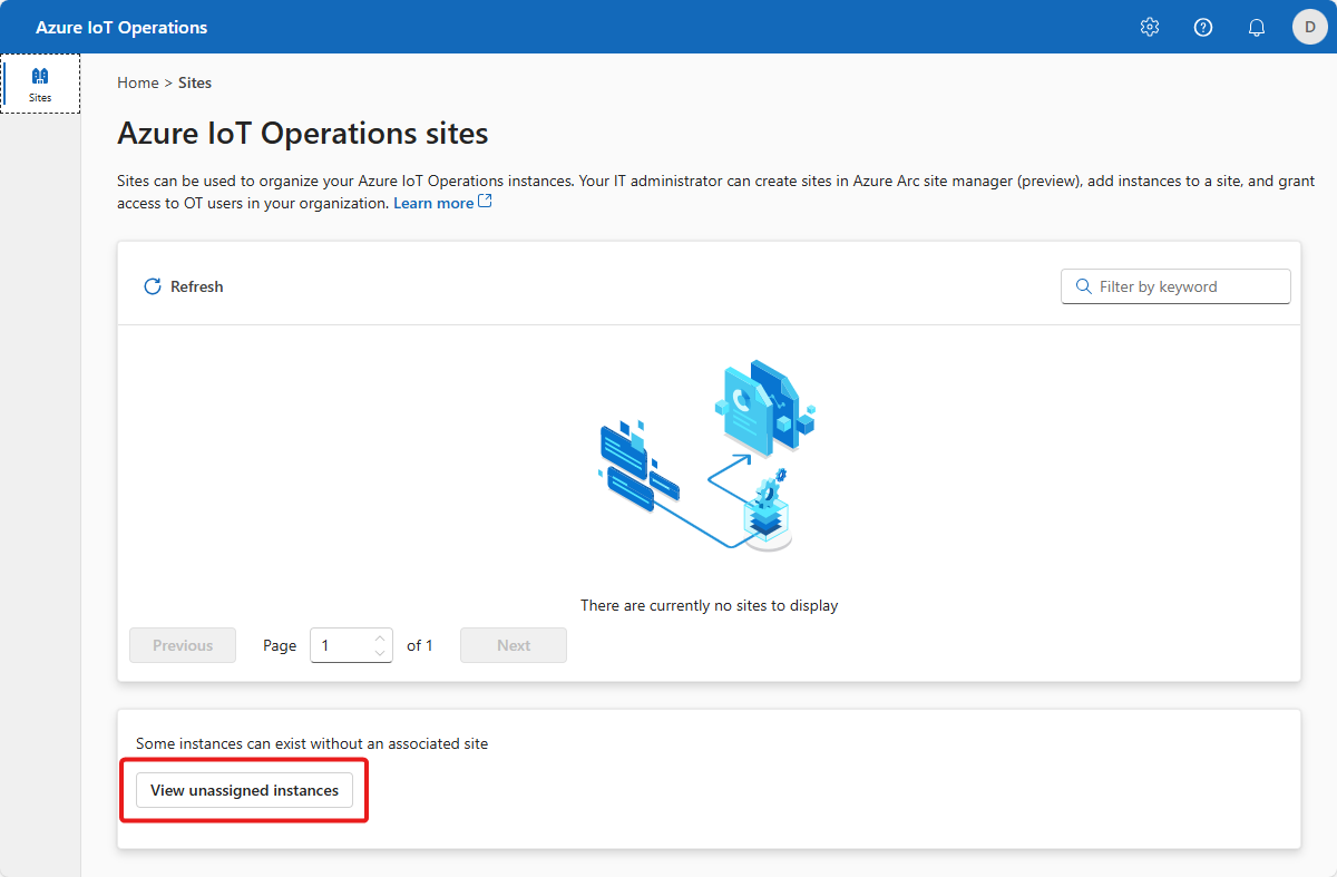 Operations Experience で未割り当てのインスタンス ノードを示すスクリーンショット。