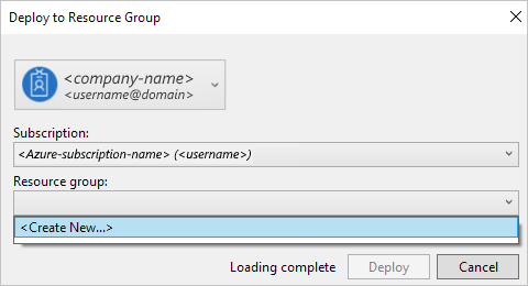 [新規作成] が選択された [リソース グループに配置する] ウィンドウを示すスクリーンショット。