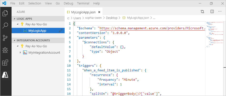 Example logic app workflow definition