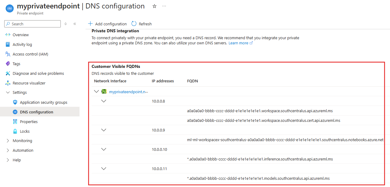 ポータルの FQDN のリスト