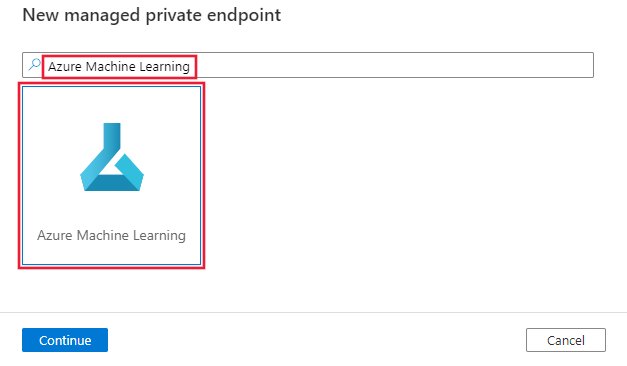 Azure Machine Learning の選択のスクリーンショット。