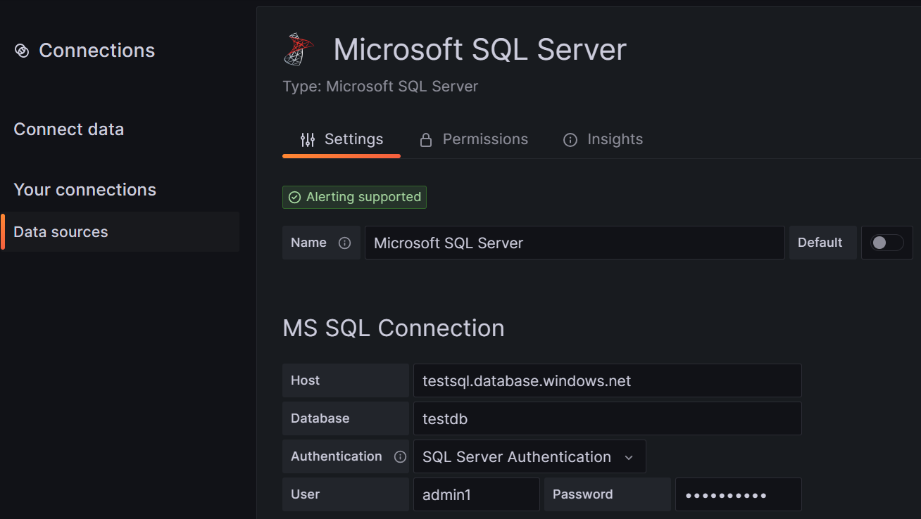 Grafana の [データ ソースの追加] ページのスクリーンショット。