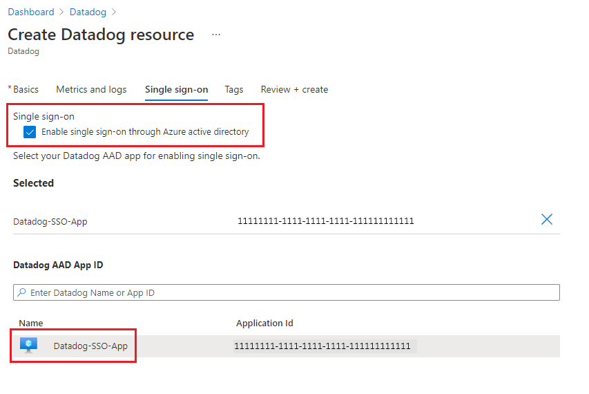 Datadog へのシングル サインオンの有効化のスクリーンショット。