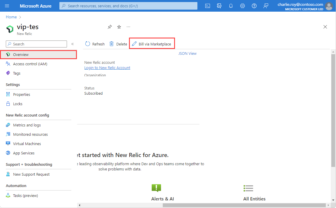 [Azure Marketplace 経由の請求書] の選択が強調表示されているスクリーンショット。