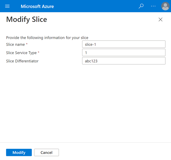 [スライスの変更] 画面を示すAzure portalのスクリーンショット。