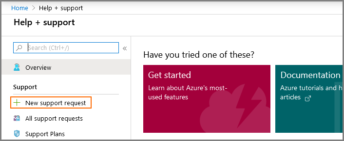 Azure portal new support request