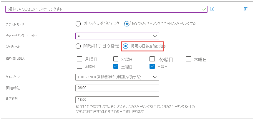 特定のメッセージング ユニットに合わせてスケーリングする - 特定の曜日に繰り返す