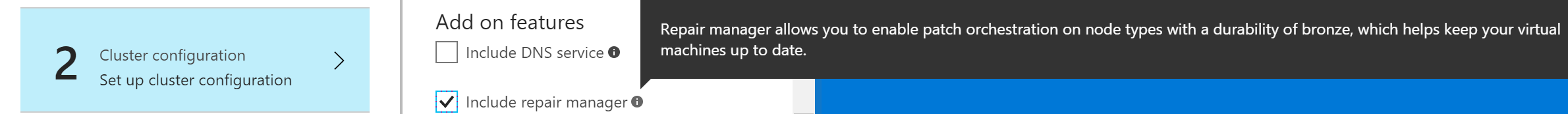 Azure portal からの Repair Manager の有効化の画像