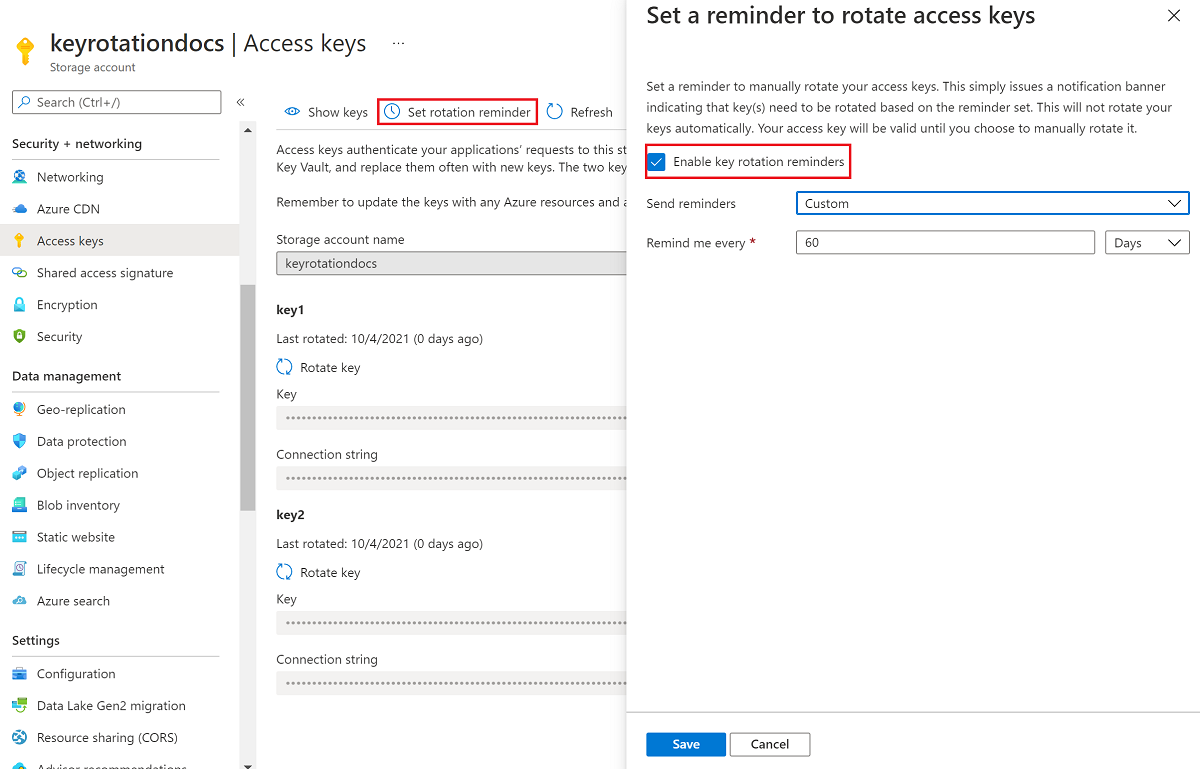 Azure portal でのキーの有効期限ポリシーの構成方法を示すスクリーンショット