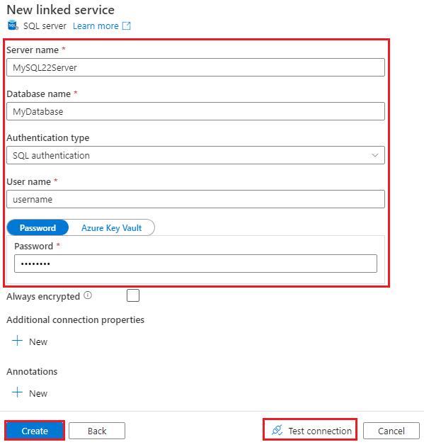 リンク サービス接続を表示する場所を示すスクリーンショット。