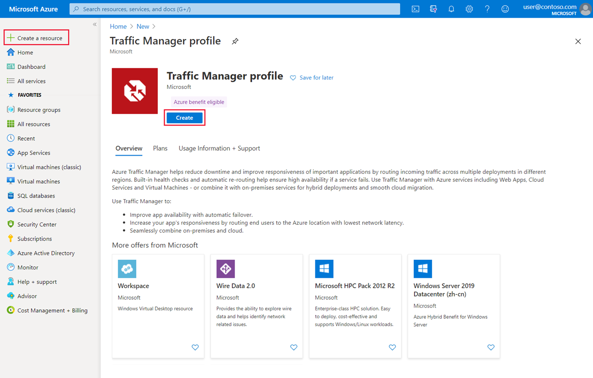 Traffic Manager プロファイルの作成