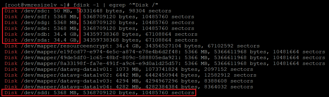 ディスクを一覧表示するコードを示すスクリーンショット。結果が強調表示されています。