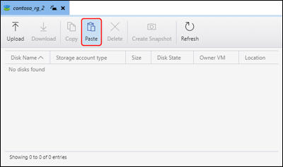 Screenshot of Azure Storage Explorer highlighting the location of the Paste button.