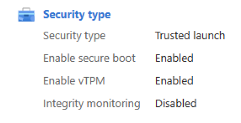 VM のトラステッド起動プロパティを示すスクリーンショット。