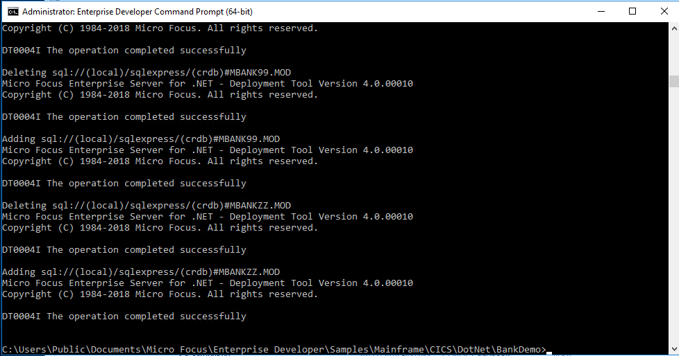 [Administration:Enterprise Developer Command Prompt]\(管理: Enterprise Developer コマンド プロンプト\) ウィンドウ